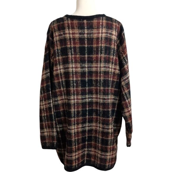 Vintage Mohair Blend Plaid Sweater XL Brown Oversized Boxy Academia Grandpa 80s - Picture 4 of 16